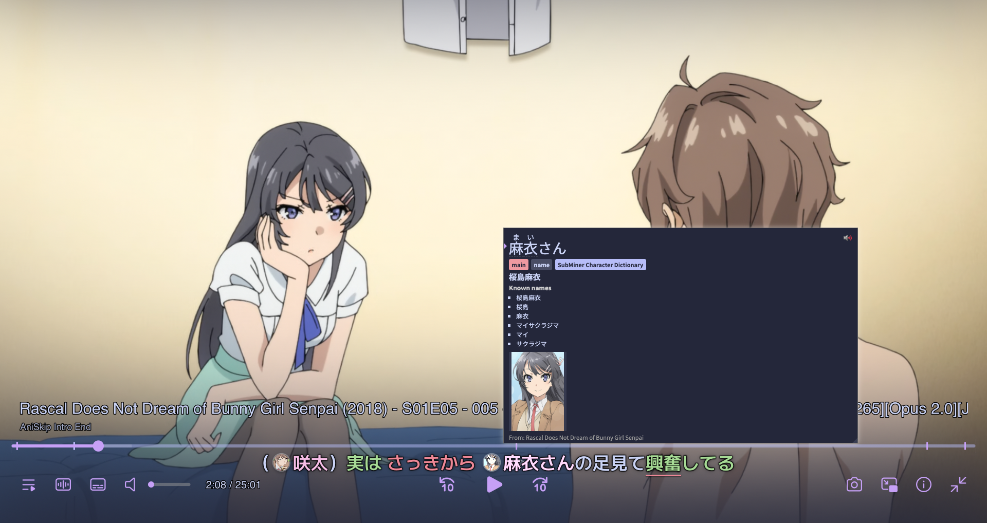 Yomitan dictionary popup over annotated subtitles in mpv
