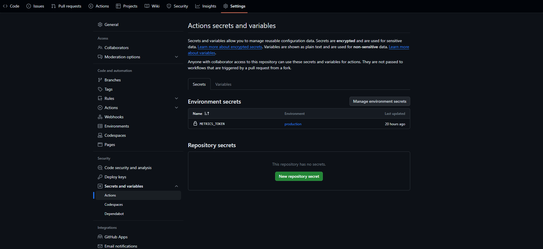 Setup a repository secret