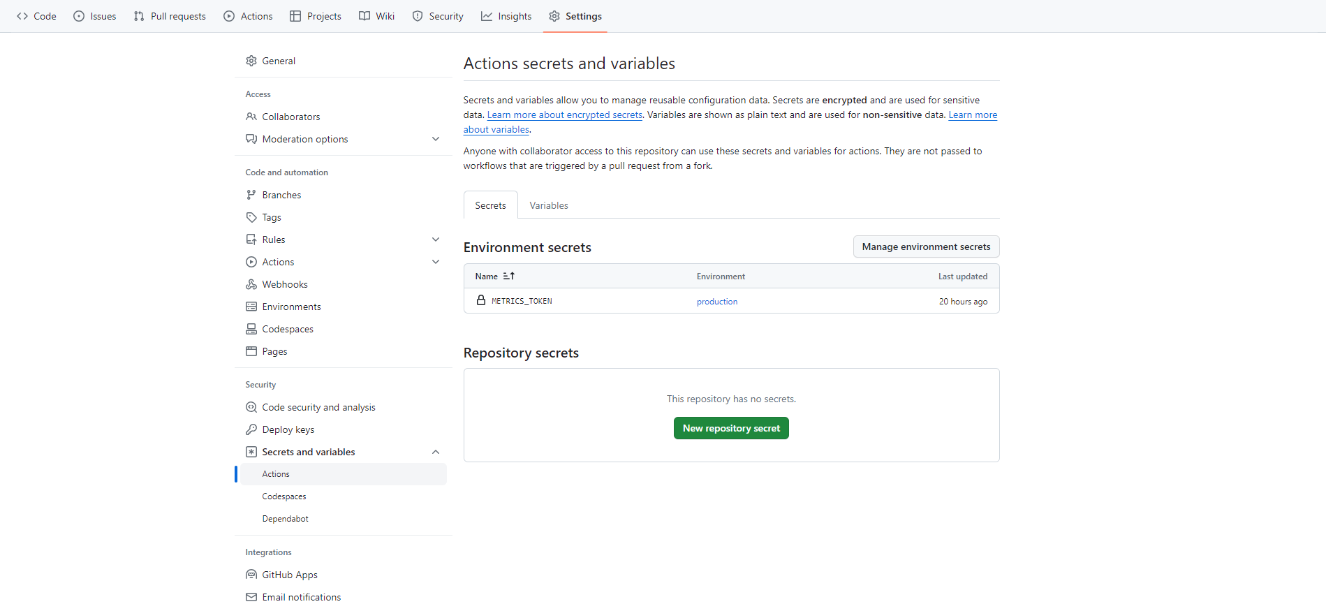 Setup a repository secret
