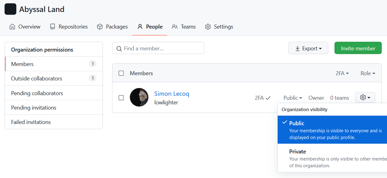 Publish organization membership