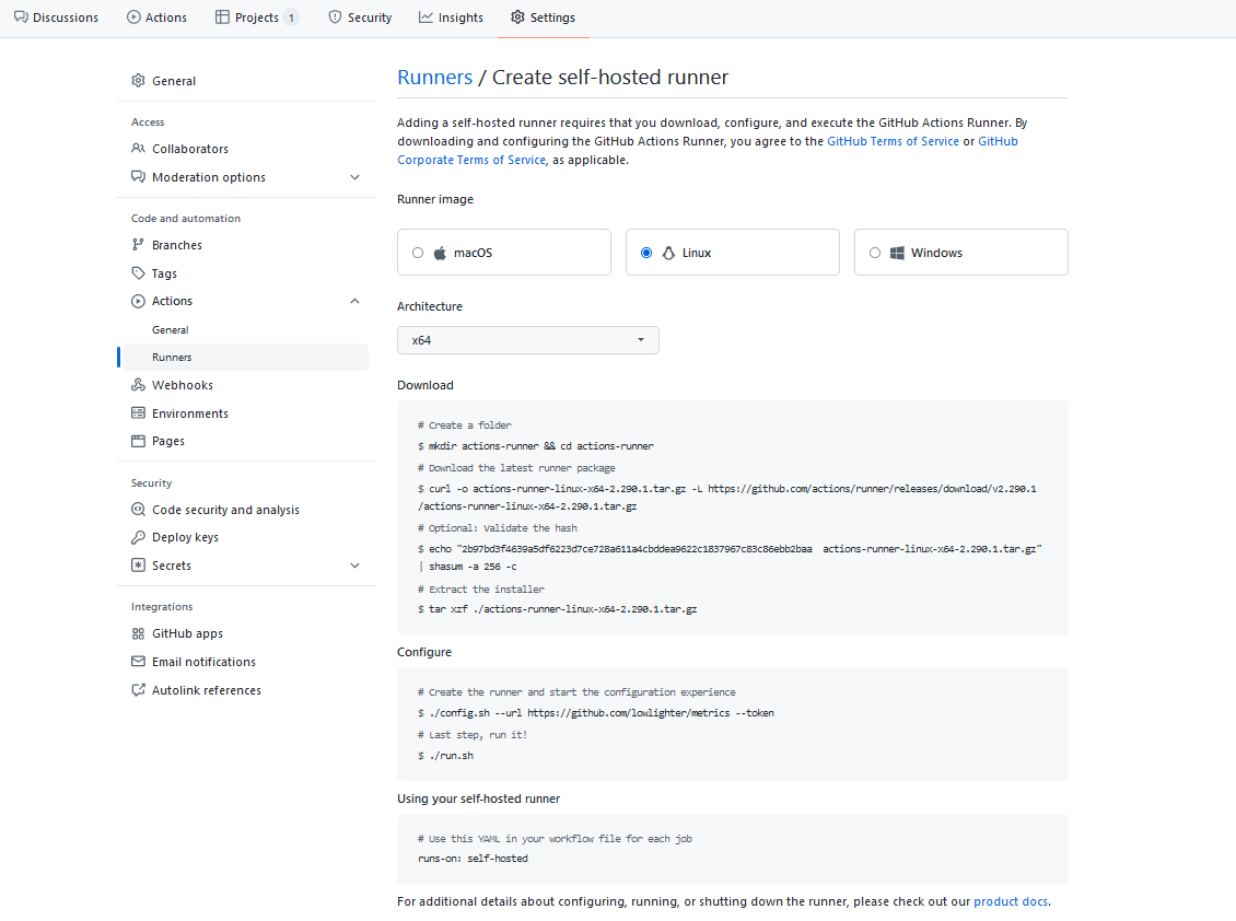 Add a self-hosted runner